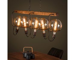 LM-Collection Karson Hanglamp - 130x22x150cm - E27 - Bruin - Hout/Metaal - hanglampen eetkamer, hanglamp zwart, hanglampen woonkamer, hanglamp slaapkamer, hanglamp kinderkamer, hanglamp rotan,