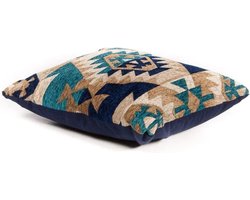 LM-Collection Kelim Oosters Sierkussen - 40x40cm - Blauw - Textiel - tuinkussens, tuin kussens, sierkussens buiten, sierkussens, tuinkussen lage rug