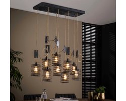 LM-Collection Kenji Hanglamp - 90x28x150cm - E27 - Grijs/Bruin - Metaal/Jute - hanglampen eetkamer, hanglamp zwart, hanglampen woonkamer, hanglamp slaapkamer, hanglamp kinderkamer, hanglamp rotan, hanglamp hout, hanglamp industrieel