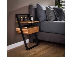 LM-Collection Lean Nachtkast - 45x35x77cm - Bruin/Zwart - Massief Acaciahout - nachtkastje, nachtkastje zwevend, nachtkastjes modern, nachtkastjes, nachtkastjes industrieel,