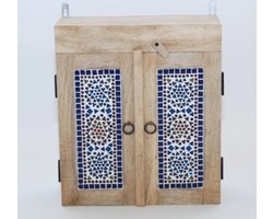 LM-Collection Naturel Badkamerkastje - 35x15x40cm - Naturel/Multi kleur- Hout/Glas - badkamer kast, badkamerkastje, badkamerkasten