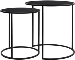 LM-Collection Ryan Bijzettafel set 2 - Ø40x45cm/Ø50x52cm - Zwart - Metaal/Glas - bijzettafels, bijzettafel buiten, bijzet tafel, bijzettafel metaal met hout, bijzettafel vierkant, bijzettafel rond, bijzettafel industrieel,