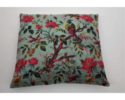 LM-Collection Vogels sierkussen - 40x40cm - Groen - Velours - tuinkussens, tuin kussens, sierkussens buiten, sierkussens, tuinkussen lage rug