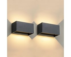 LMP LED Buitenlamp Wandlamp, Op Neer Wandlamp binnen buiten, IP65 Buitenverlichting Buitenwandlamp Terrasse Voordeur Tuin, Donkergrijs 2-Pack
