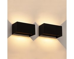 LMP LED Buitenlamp Wandlamp, Op Neer Wandlamp binnen buiten, IP65 Buitenverlichting Buitenwandlamp Terrasse Voordeur Tuin, Zwart 2-Pack