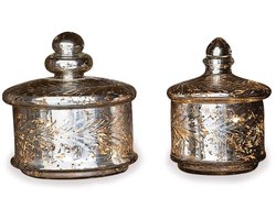 LOBERON Glazen pot set van 2 Elexa antiekzilverkleurig