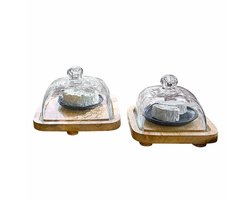 LOBERON Glazen stolp met plank set van 2 Bellavario helder/bruin