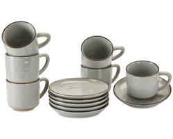 LOBERON Kopje en schoteltje set van 6 Biarré grijs