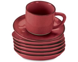 LOBERON Kopje en schoteltje set van 6 Biarré rood