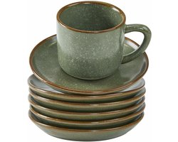 LOBERON Kopje en schoteltje set van 6 Biarré turquoise/bruin