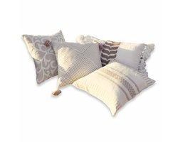 LOBERON Kussenhoes set van 4 Olette crème/bruin