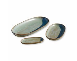 LOBERON Serveerschaal set van 3 Biarré turquoise/bruin