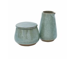 LOBERON Suikerpotje en melkkannetje Biarré turquoise/bruin