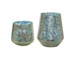 LOBERON Windlicht set van 2 Gare antiekblauw/goud
