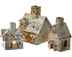 LOBERON Windlicht set van 3 Granstad antiekgrijs