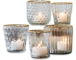 LOBERON Windlicht set van 5 Jarnac helder/goudkleurig