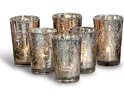 LOBERON Windlicht set van 6 Latona antiekzilverkleurig