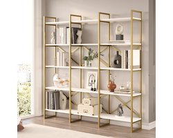 Locelso Boekenplank | 100% Melamine Gecoat | Metalen Frame | Witgoud - Emob - Stellingkast woonruimte - Wit; Goud - Melamine