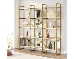 Locelso Boekenplank | 100% Melamine | Metalen Kader | Wit Marmer Goud