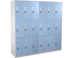 Locker Boston T829, lockerkast kluisje, metaal 18 vakken ~ blauw