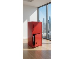 Lockerkast 2-deurs Metaal – Garderobekast / Opbergkast 90x38x45 cm – Stalen Lockers met Slot, Ventilatiesleuven, Etikethouders & 2 Sleutels per Vak – Rood – Faisal
