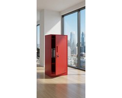 Lockerkast Garderobekast Met Kledingstang en Legplank 90x45x38 cm Stalen Opbergkast met Slot, Sleutels en Ventilatiegaten – Rood – Faisal