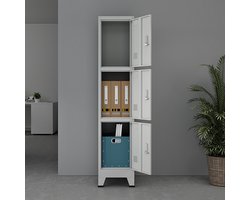 Lockerkast Joroinen 180x38x45 cm staal met 3 deuren grijs