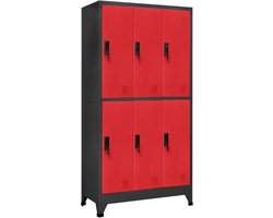 Lockerkast - Kledingkast Opbergkast - Veilig Opbergen - 6 Deuren Met Slot - 90x45x180 cm - Antraciet Rood