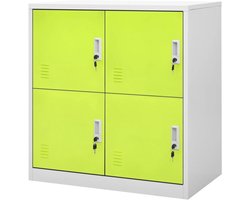 Lockerkast met 4 Deuren - Opbergkast Metaal - Veilige Opslag - Verstelbare Metalen Planken - 90x45x925 cm - Lichtgrijs en Groen