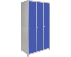 Lockerkast metaal - blauw - driedeurs - flatpack
