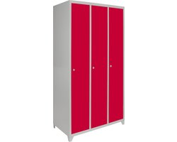 Lockerkast Metaal - Rood - Driedeurs - 90cm(b)x50cm(d)x180cm(h) - Flatpack - Ventilatie - 3 GRATIS magneten - 2 Sleutels per slot - lockers kluisjes