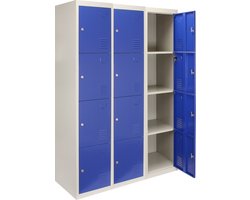 Lockerkast metaal set 3x - blauw - 4-deurs - flatpack