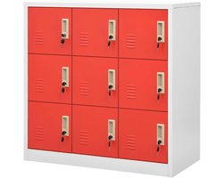 Lockerkast - Opbergkast Kluisjes - Kantoor Opslag - Stalen Constructie - 90x45x925 cm - Lichtgrijs en Rood