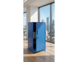 Lockerkast Stalen Garderobekast met Kledingstang en Legplank 90x45x38 cm Blauw – Veilig Opbergkast met Slot voor Kantoor, Werkplaats en Kleedruimte – Faisal