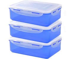 Lock&Lock Diepvriesbakjes - Meal prep bakjes - Vershoudbakjes - 1,6 liter - Set 3 stuks - 100% Lekvrij - BPA vrij - PFAS vrij - Magnetron bakjes met deksel - Diepvriesdozen - Bewaarbakjes - Vershouddoos - Blauw