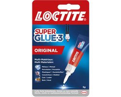 Loctite Original 3 g Extra Sterke Secondelijm | Krachtige Hechting voor Diverse Materialen zoals Rubber, Metaal, Kunststof, Keramiek, Hout, Leder, Porselein en Meer | Snelle en Betrouwbare Reparaties in Seconden.