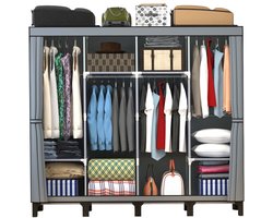 LOEFME Kledingkast - XXL Garderobekast 175 x 170 x 45cm - Opvouwbaar Stoffen Vouwkast - Sterke Stalen Frame - Ruime Opslag - Grijs