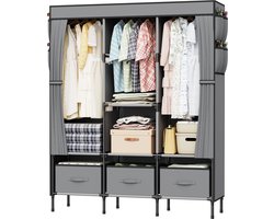 LOEFME Opvouwbare Kledingkast - Garderobekast - 170 x 130 x 45 cm - Kleerkast - Stoffen Vouwkast - grijs