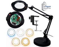 Loep Lamp 10x Vergroting – LED Bureau Vergrootlamp met Klem & Standaard – Instelbaar Licht 5 Kleuren – vergrootlamp led – loeplamp met led verlichting– vergrootglas met verlichting –staande loeplamp met verlichting – vergrootglas – 87146