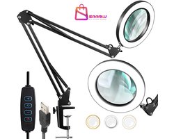 loeplamp met led verlichting – 3 Lichtstanden & 10 Helderniveaus – Voor Schoonheidssalon, Dermatologie & Elektronica – looplamp – tafellamp – tafellamp oplaadbaar – tafellamp industrieel – 45047