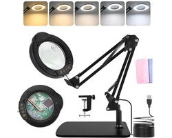 Loeplamp met LED Verlichting - Tafellamp Slaapkamer - Bureaulamp Dimbaar - Leeslamp - Vergrotingslamp