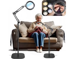 Loeplamp met Standaard – Vergrootglas met LED Verlichting – Flexibele Arm – Dimbaar & Meerdere Lichtstanden – Staande Loeplamp voor Lezen, Handwerk & Precisiewerk