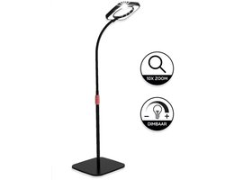 Loeplamp Vloerstatief met LED Verlichting - Bureaulamp LED - Leeslamp - Zwart - Loeplamp met LED Verlichting - Diamond Painting Accesoire -Borduurlamp - Modelbouw lamp - Vergrootglas: 10X Zoom 56LED - 107 tot 148 cm