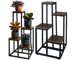 Loft bloemenstandaard - Plantenrek industrieel - Plantenstandaard - Bloemenrek metaal hout - Plantenstandaard 4 lagen - Plantenmeubel binnen - Industrieel plantenrek - Decoratief rek voor planten