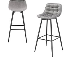 Loft Home Barkrukken - Set Van 2 - Velvet Barkruk - Luxe Barkrukken - Barkrukken Met Rugleuning - Barkrukken - Hoge Bar Krukken - Licht Grijs
