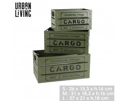 "LOFT & METAL" Gedecoreerde metalen kisten x3 – rechthoekig – kaki