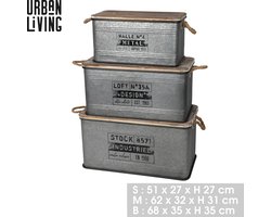 "LOFT & METAL" - Set van 3 industriële metalen opbergkisten - S: 51 x 27 x 27 cm, M: 62 x 32 x 31 cm, L: 68 x 35 x 35 cm