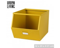LOFT & METAL – Set van 4 gele metalen opbergvakken met etiket, 32 x 23 x H 21 cm