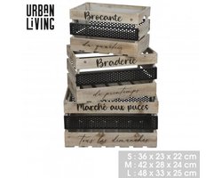 "LOFT & WOOD" Decoratieve rechthoekige houten kisten met zwart metaal x3