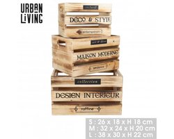 "LOFT & WOOD" Gedecoreerde houten kist – set van 3 stuks (H18 cm / H20 cm / H22 cm)